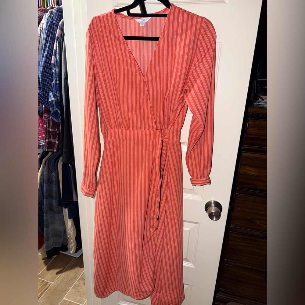 Time and Tru Coral Striped Long Sleeve Dress - Picture 1 of 1